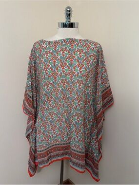 Tory Burch Beach Cotton Silk Blend Scarf Caftan Top M/L *mended